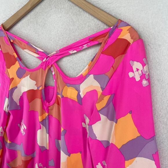 ALICE & TRIXIE Tunic Dress XS Silk Floral Cutout Cover Up Kimono Sleeve Pink - Picture 7 of 12